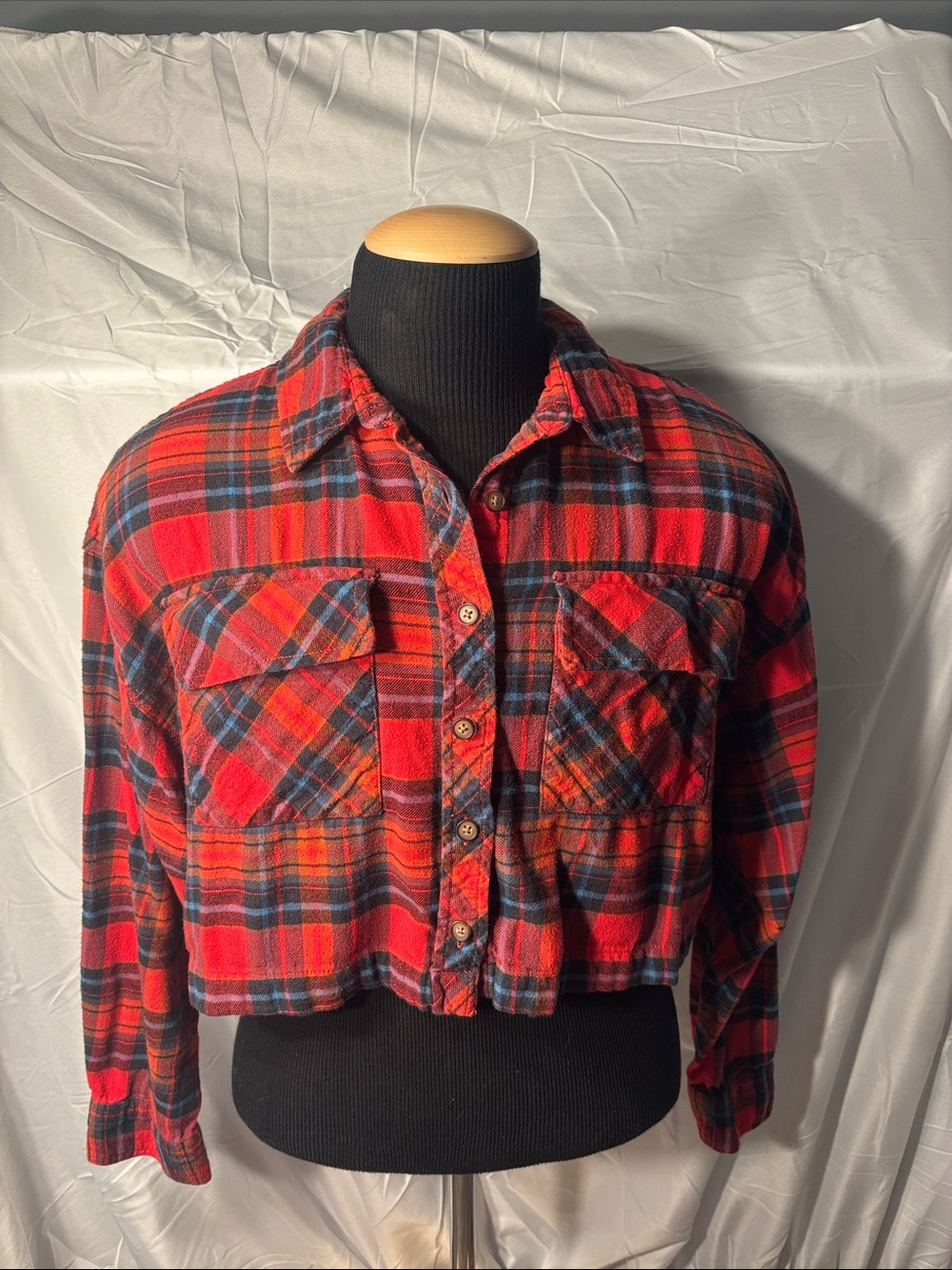 Arizona Jean Company Red Plaid Cropped Flannel Jacket